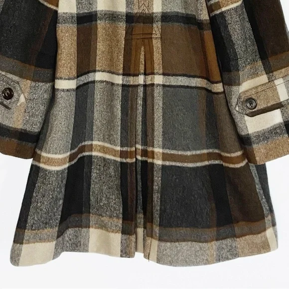 Elevenses Womens Wool blend Plaid Brown and Black Pea Coat Anthropologie size S - Picture 6 of 14
